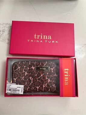 Trina Turk Leopard-Print Zip Around Wallet in Brown and Pink